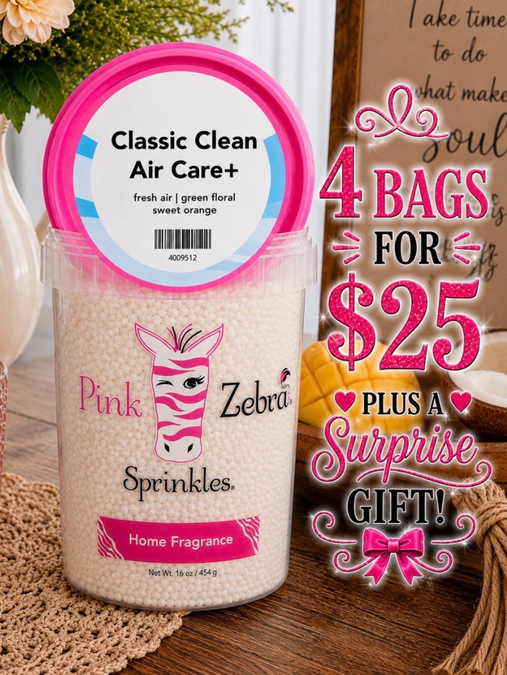 Pink Zebra Classic Clean Air Care Plus Soy Wax Melts 2 oz Bag